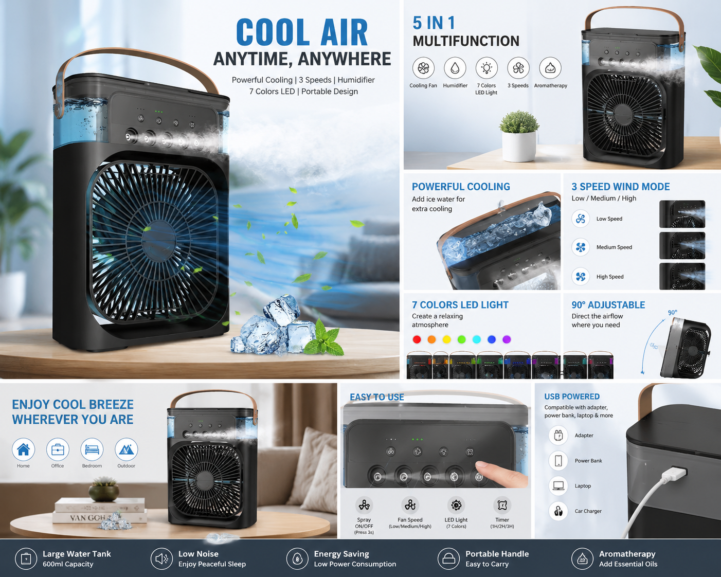 Stay Cool Anywhere — Portable Mini Air Cooler with Instant Mist Cooling